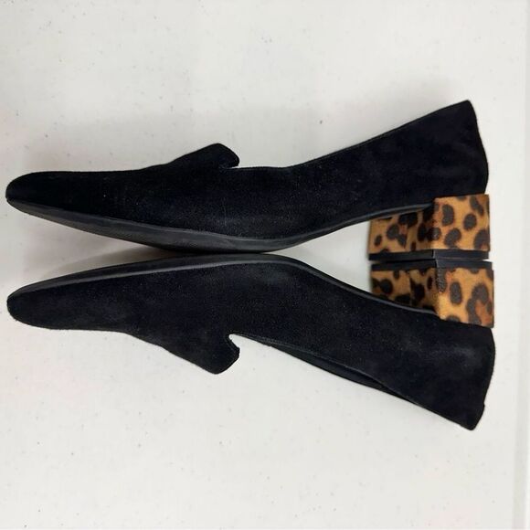 Anne Klein Womens Shoes Low Heel Size 9 Fall Black Fabric Leopard Print Heel - Picture 6 of 8